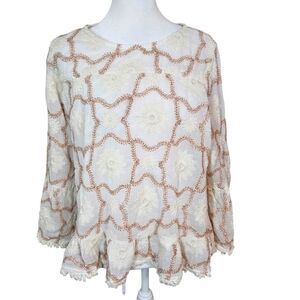DOLMA Boho Embroidered Cotton Blouse. Size M